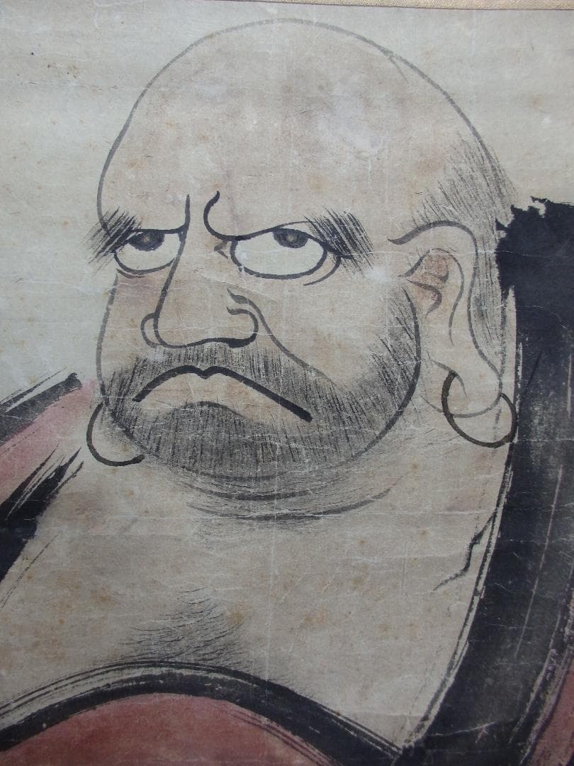 日本画家　吉原芳仙の若書き『寛秀・達磨図』茶掛け　紙本(大和和紙)直筆保証