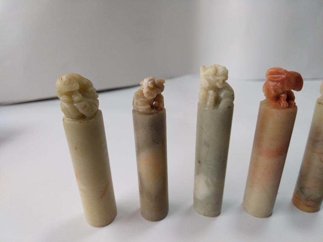 篆刻 高級石材 篆刻用 中国 印材 寿山 鈕彫り 干支 十二支 12本入 新品