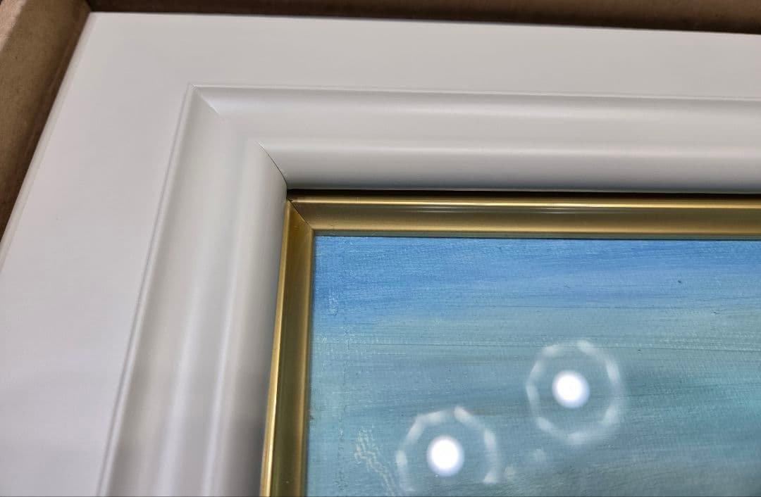 【美品】 肉筆油彩風景画 ホワイト額縁フレームつき「白馬連峰」6号サイズ