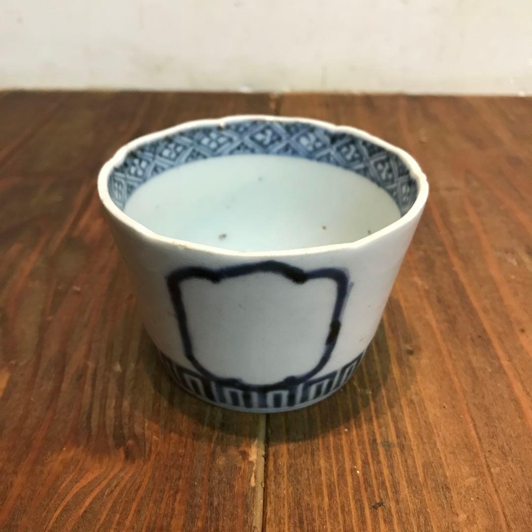 美品　古伊万里　色絵素地　窓枠　花頭窓　時代物　染付　蕎麦猪口　蛇目高台