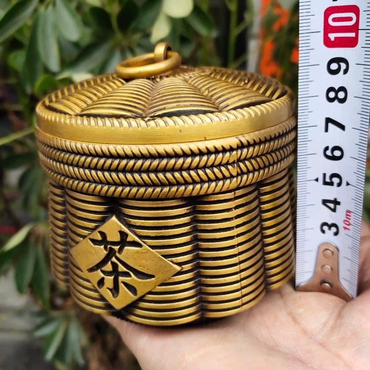 銅 細工 茶道具 お茶の缶です 銅製 工芸品 美術品 置物