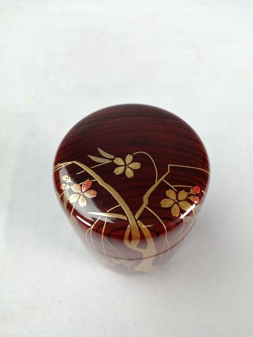 【茶道具】塗師中村宗悦造　欅溜塗枝垂桜蒔絵長棗　茶器　棗293