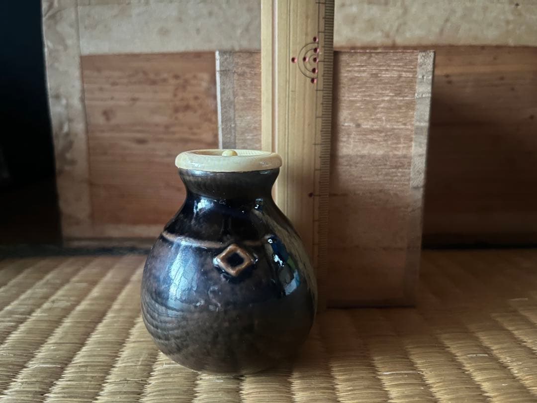 茶道具　膳所焼 陽炎園 淡海ぜぜ 茶入 仕覆付