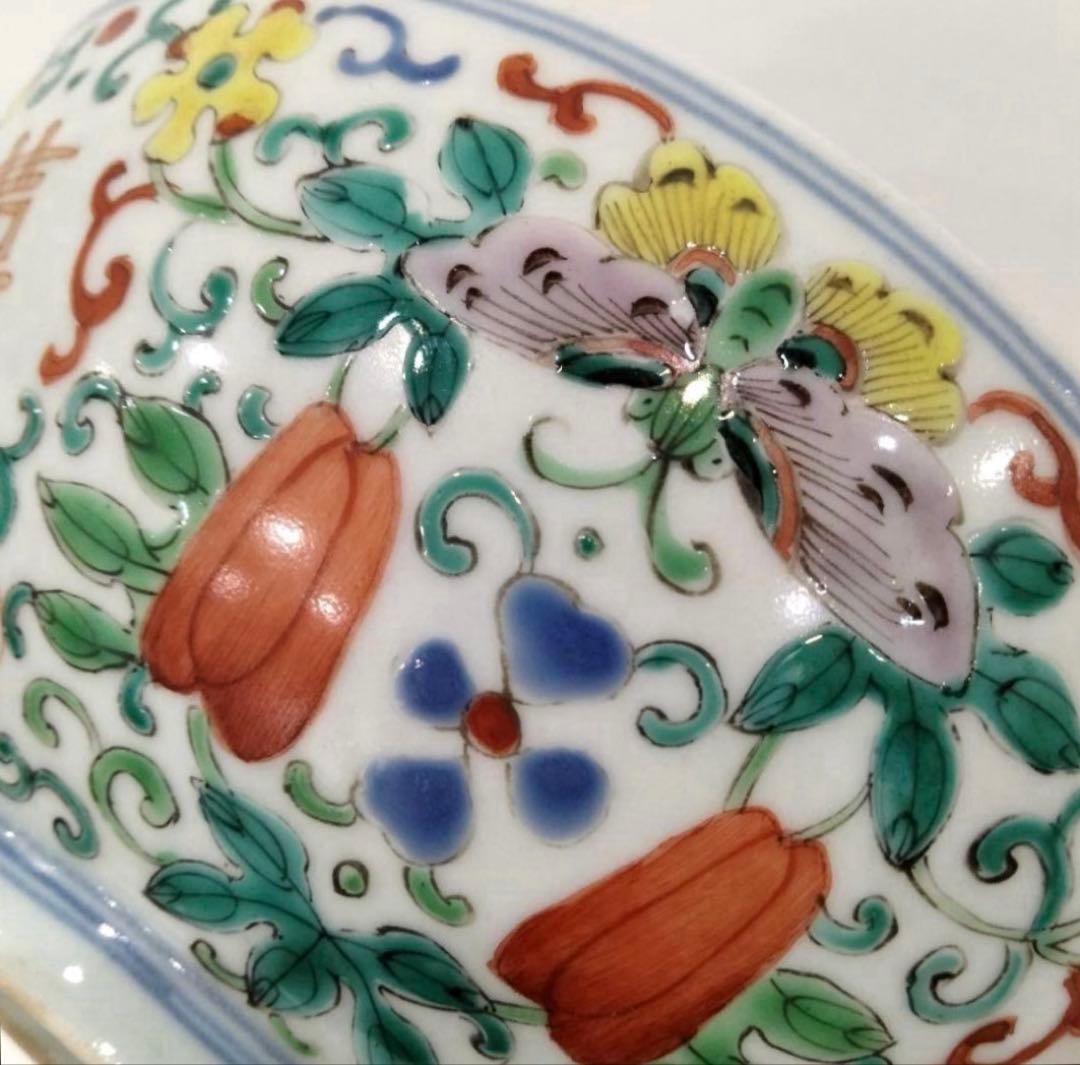 清時代 骨董品 粉彩 茶碗 南京色絵花卉文鉢唐物 古染付 煎茶碗