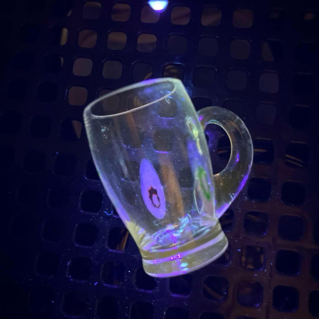 骨董　時代ガラス　超希少花象嵌　蜻蛉玉　風船型　取手付き　氷コップ　ウラン１客