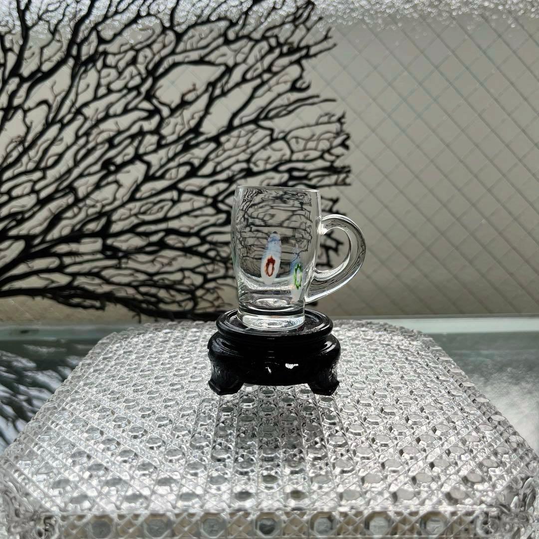 骨董　時代ガラス　超希少花象嵌　蜻蛉玉　風船型　取手付き　氷コップ　ウラン１客