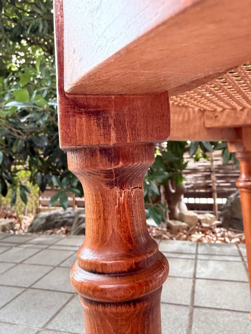 難あり アンティーク 木製ラタンチェア クロスデザイン 椅子 アールデコ