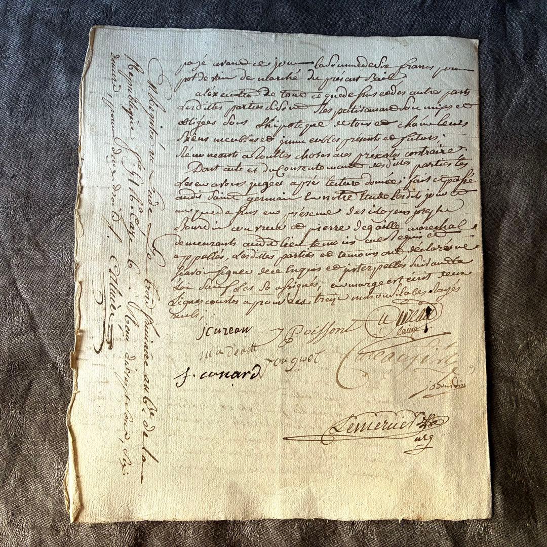 フランス革命時のマニュスクリ2枚セット　18世紀古文書紙物　フランスアンティーク