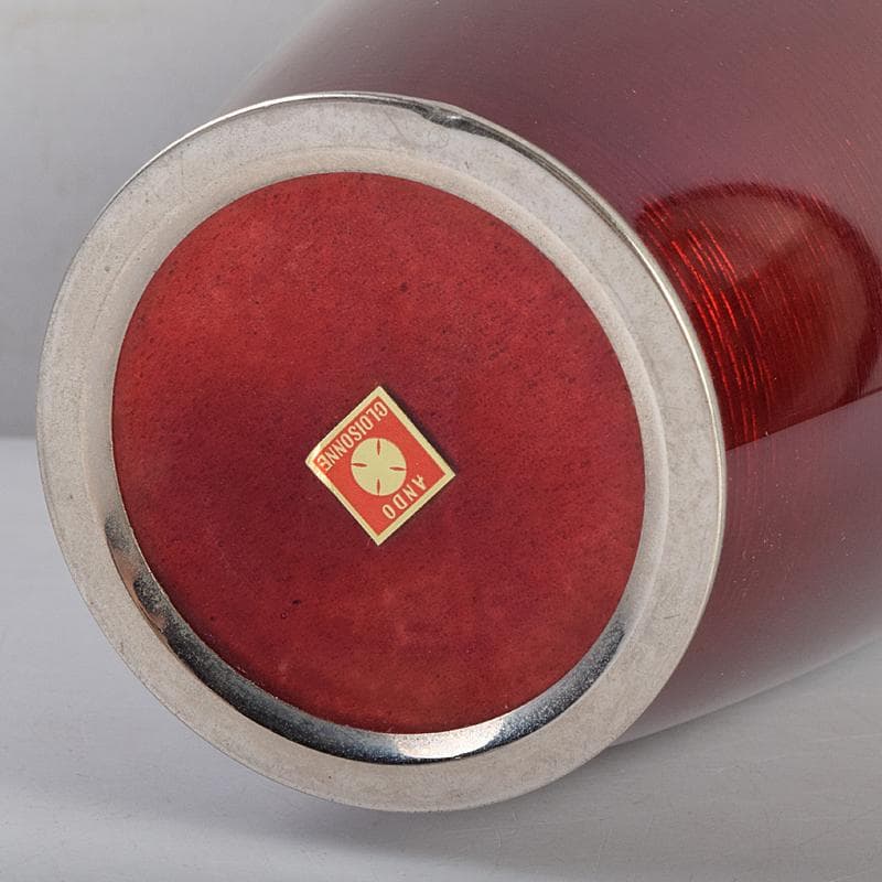 七宝焼　安藤七宝店　赤透釉　カトレア文　花瓶　C　R9409