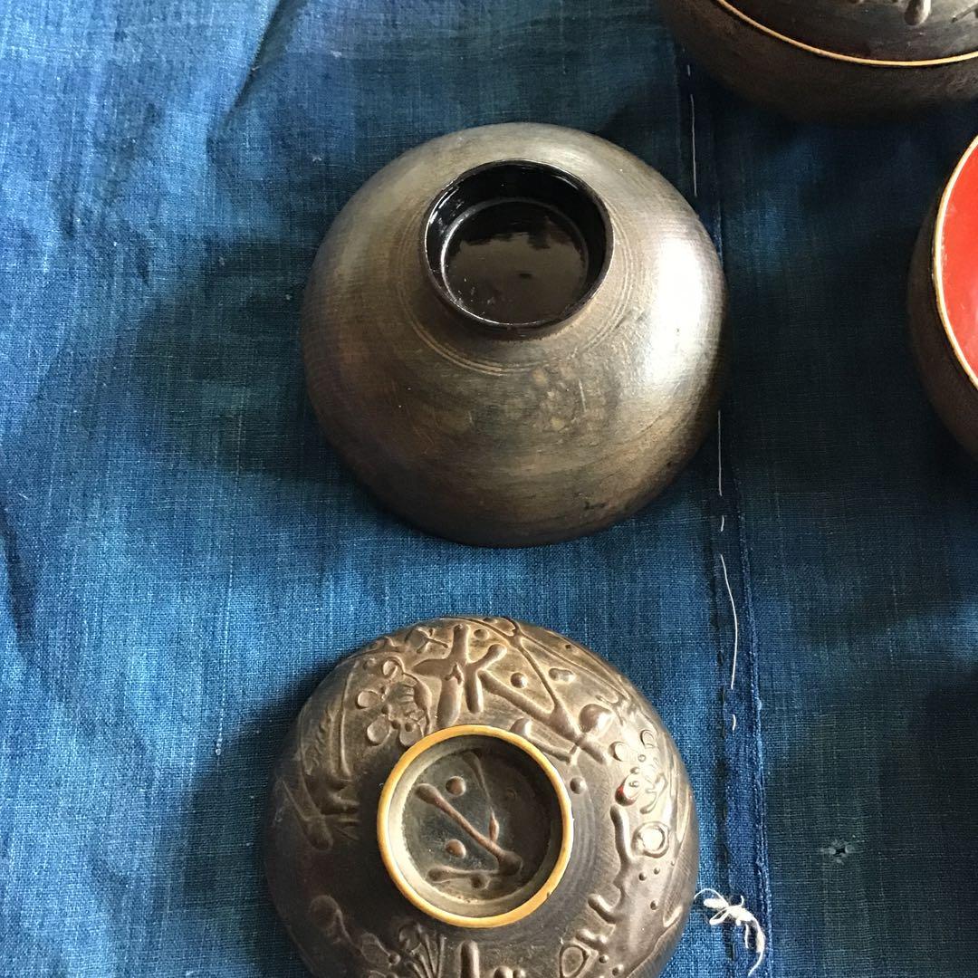 会津鉄錆塗　金蒔絵　椀6客　時代木製漆器　吸物　伝統工芸　漆芸