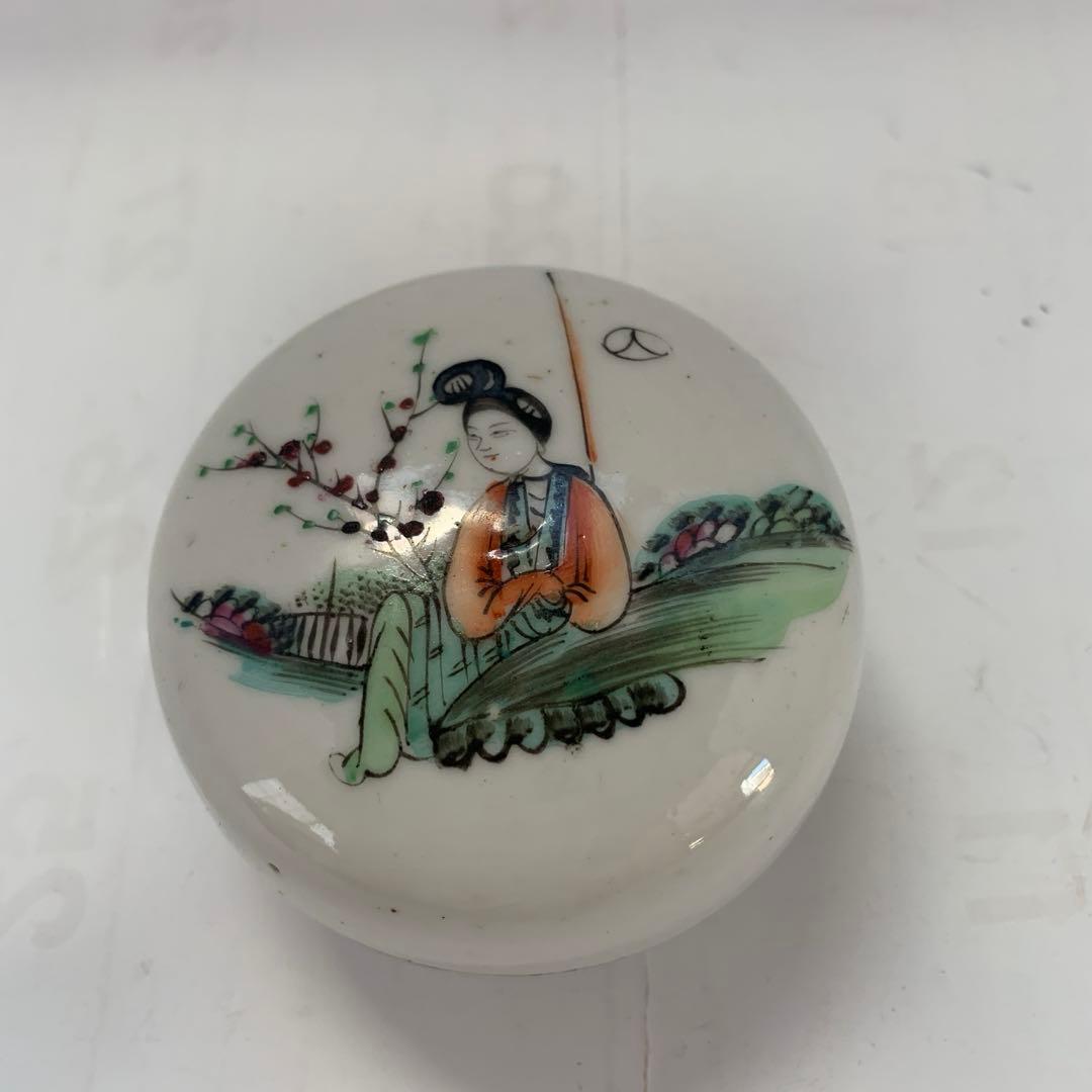 中国美術　白磁　美人絵　香合　送料込み