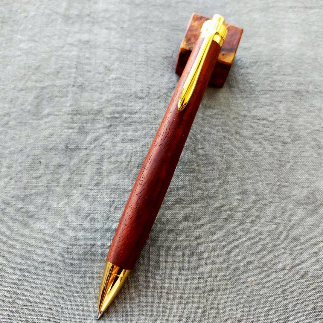 紅木　ハンドメイド　木軸ボールペン　G2　天然木　ゴールド