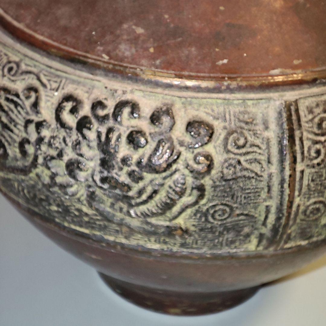 青銅 双耳獣面文 Bronze Vase with Beast Handles