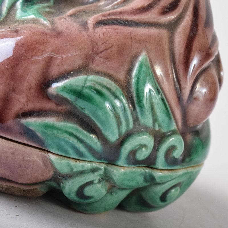 茶道具　九谷焼　九谷岩花造　色絵　獅子　香合　共布　共箱　V　R8226