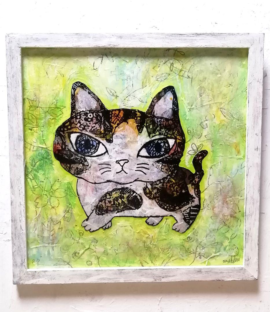 額付き銅版画応用絵画　title「お通りニャンコ」