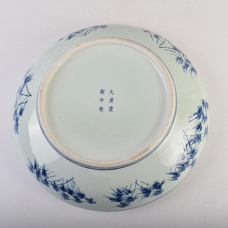 中国　景徳鎮　倣大清康煕年製　青花山水文　大鉢　大皿　C　8942A