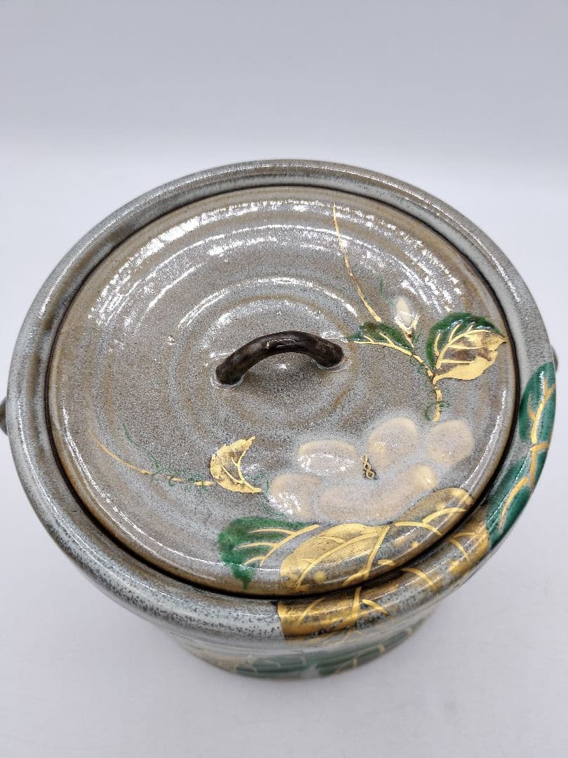 c810 【未使用】水指 乾山写 耳付 夕顔 中村秋峰 木箱 茶道具 古物