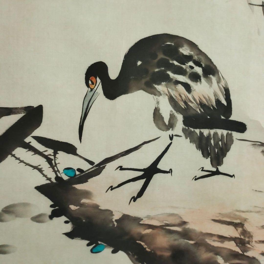 李苦禅 花鳥図 掛け軸　宣紙装裱　中堂