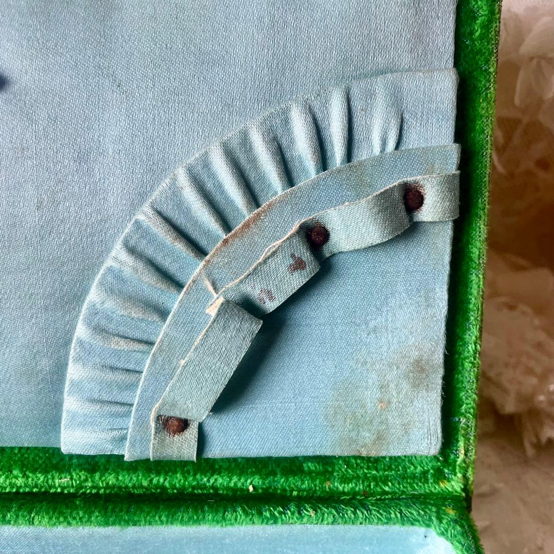 ベルベットメルスリーボックス　ジュエリーケース　グリーン水色フランスアンティーク