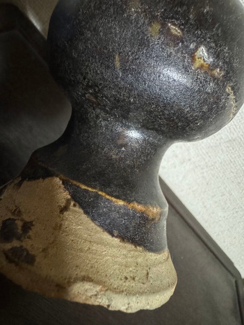 中国骨董　漢ー唐　黒釉褐釉　耳付瓶仏前供養瓶　時代物　唐物　古美術(N-3)