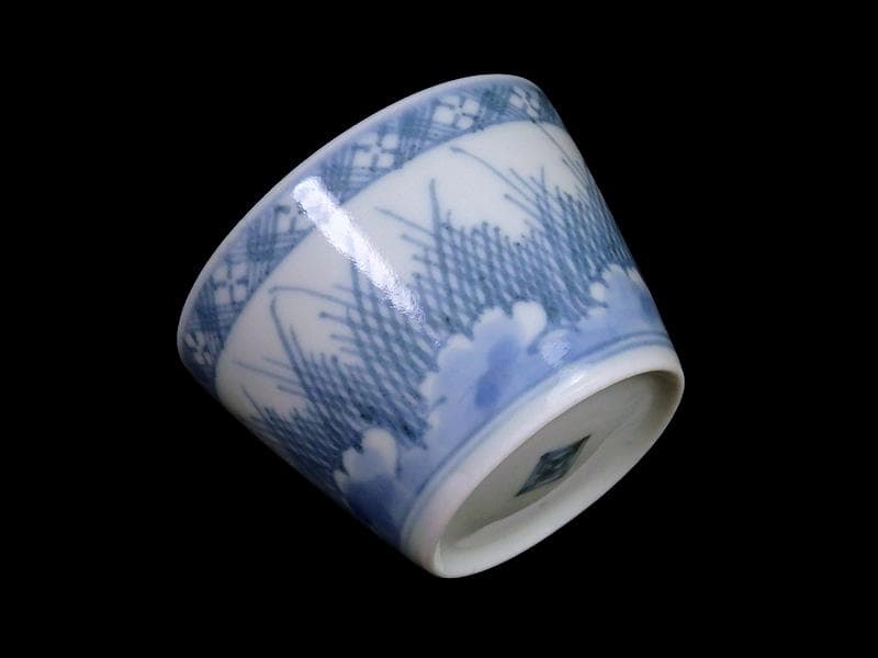 古伊万里　染付　雪輪に葦の図　蕎麦猪口　E760AS-CYl