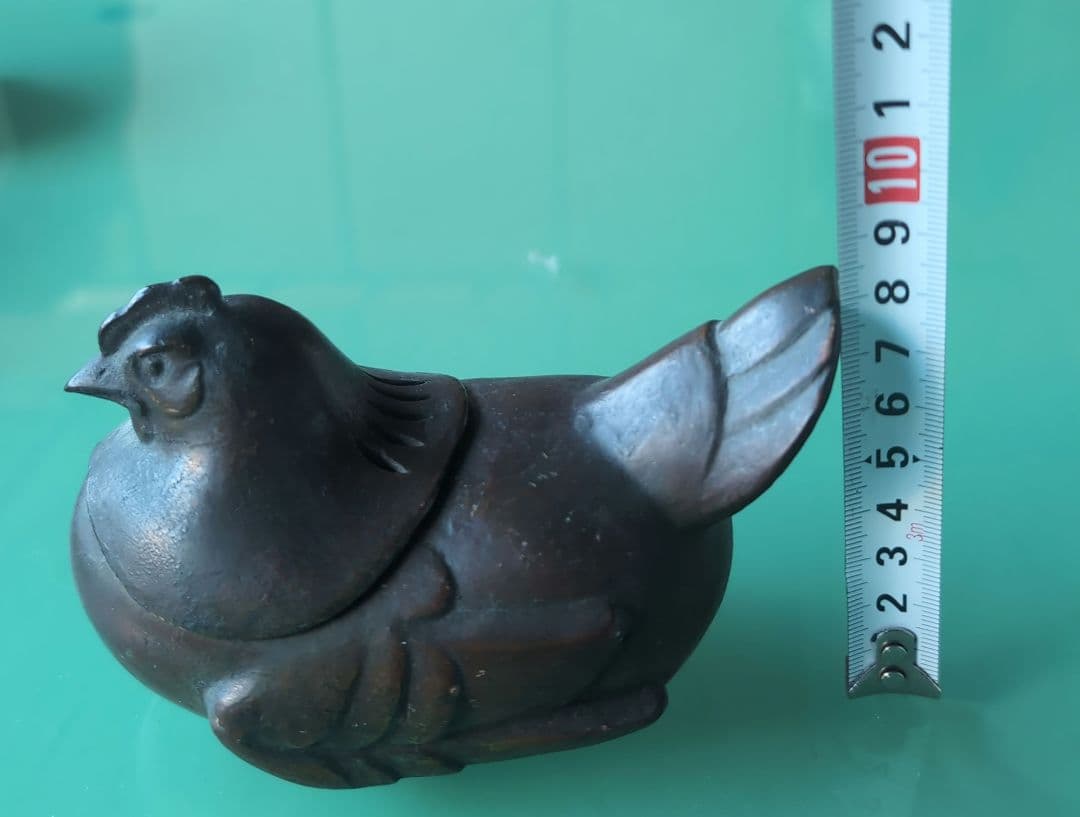 鳥型銅製香合　刻印有り