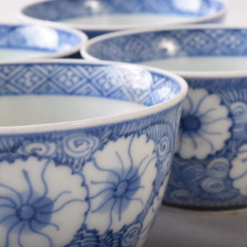伊万里焼　古伊万里　富貴長春　染付花文　煎茶碗　四客　7685