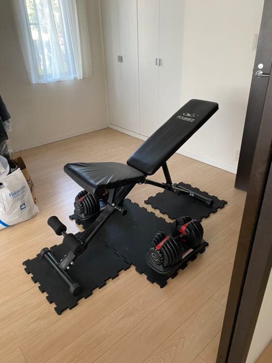 【美品】24キロ可変式ダンベル、ベンチ台、床保護マットの3点セット