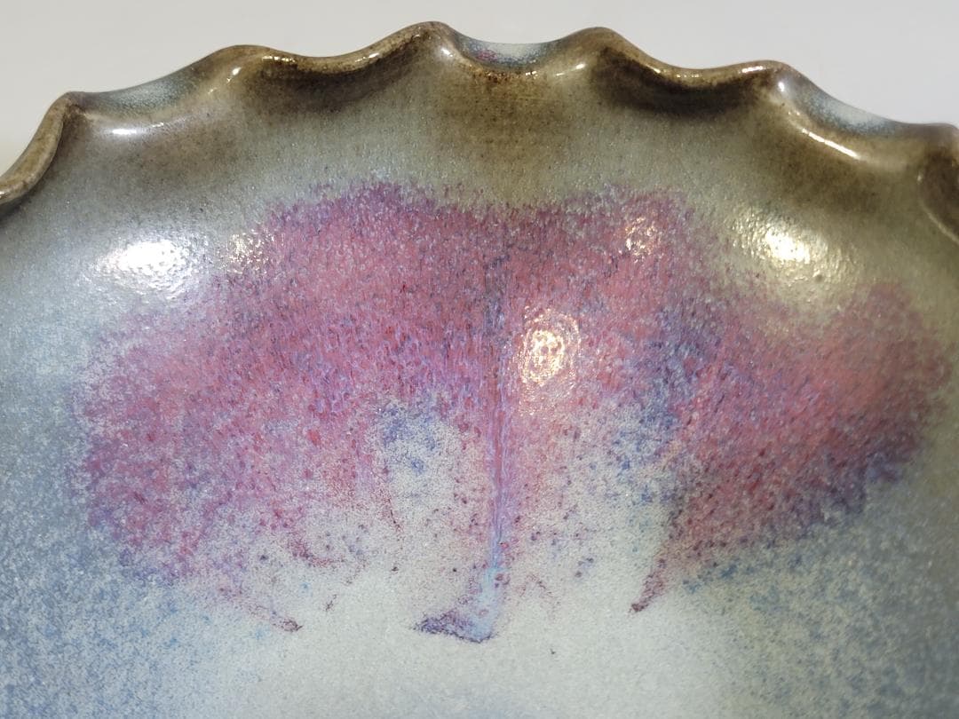 中国美術 斑紫釉 輪花 碗 時代物 DT444