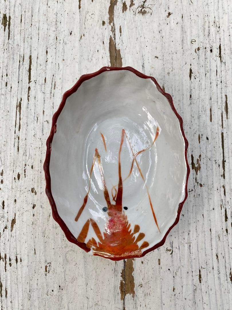 台湾 ヴィンテージ 海老絵付け 小皿 5枚セット 民藝 古道具 アンティーク