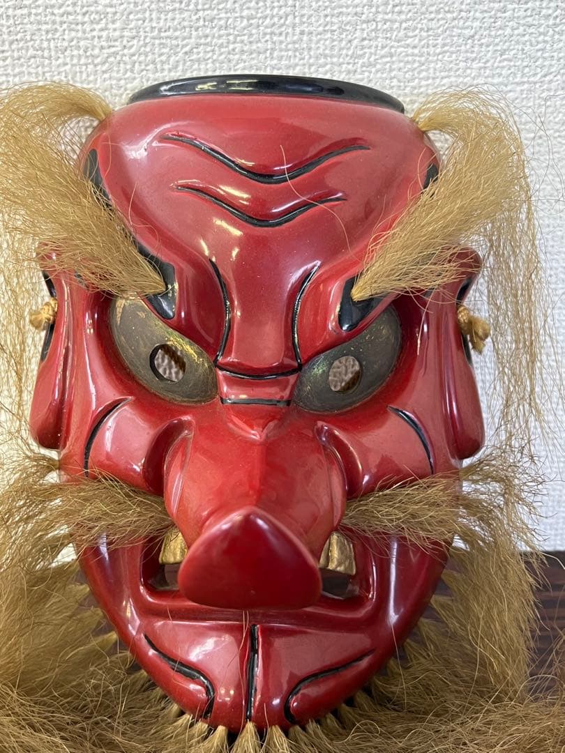 備中神楽面　猿田彦命　天狗面　木彫　中川剛山作