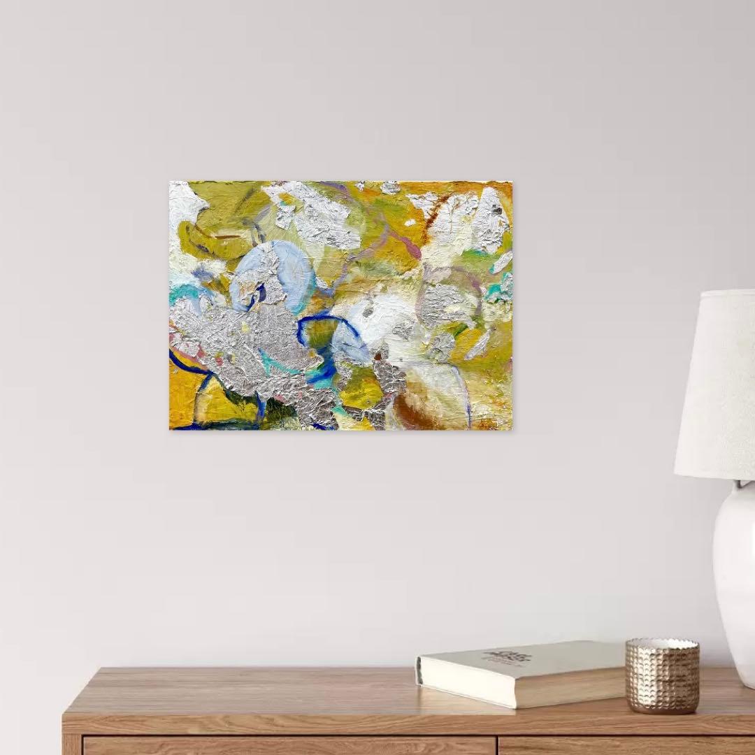 【F4号】ドクダミの花 油絵 oil painting 原画 黄色 イエロー