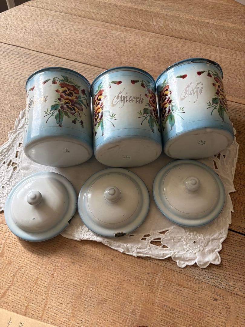 フランスアンティーク♡Japyダブルパンジー柄キャニスター３個セット　希少❣️