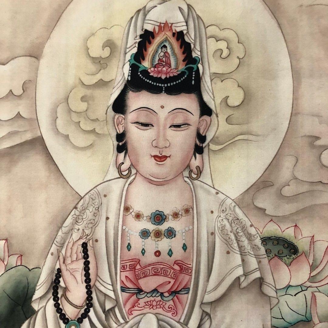 中国画 掛け軸 仏画 観音菩薩 南海観音 中堂 彩色 仏教美術 中国美術 床の間