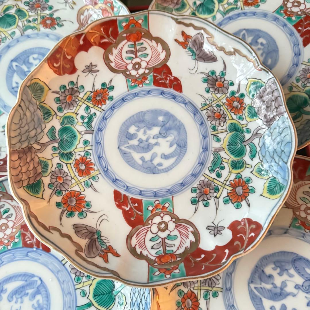 2152様感謝‼️いいとこどり‼️Dragon❌あじさい桐に蝶菊　七寸皿＆膾皿の2客