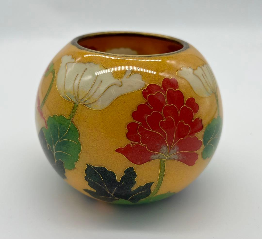 専用です。七宝焼　ケシの花文　ガラス花瓶　合わせ箱付き