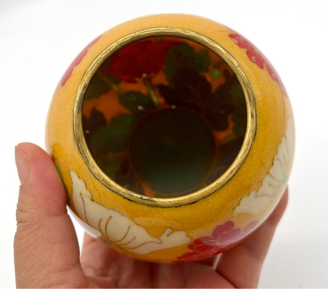 専用です。七宝焼　ケシの花文　ガラス花瓶　合わせ箱付き