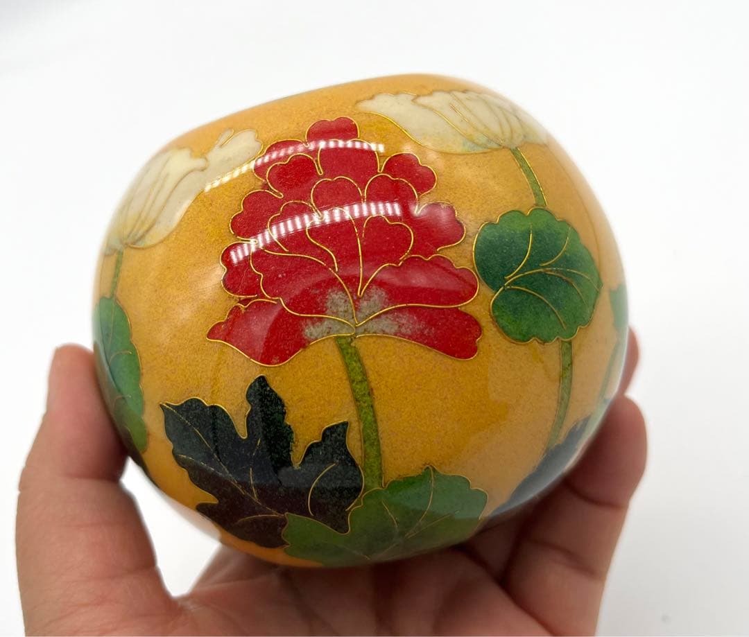 専用です。七宝焼　ケシの花文　ガラス花瓶　合わせ箱付き