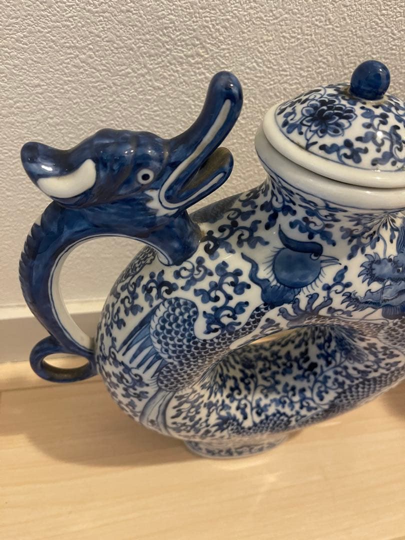 大清雍正年製款 龍鳳凰染付水差し 中国 古美術 時代物 アンティーク