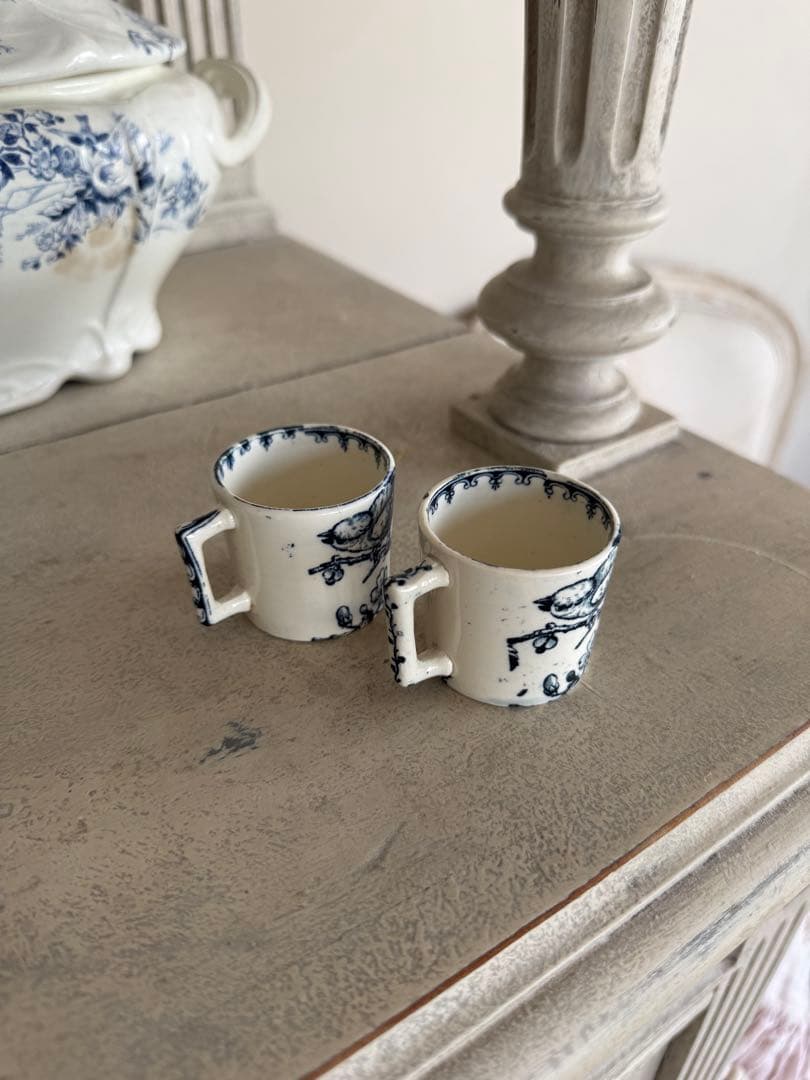 フランスアンティーク陶器リュネビィルMesangeディネットおままごとカップ