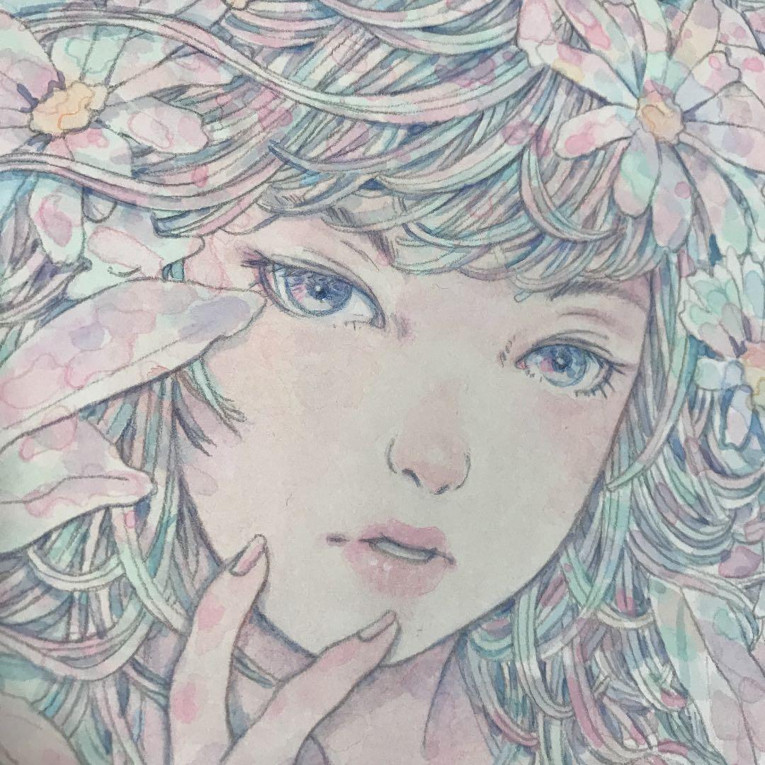 ★木村智博「幸運」木製パネル アクリルガッシュ 色鉛筆 鉛筆 額付き