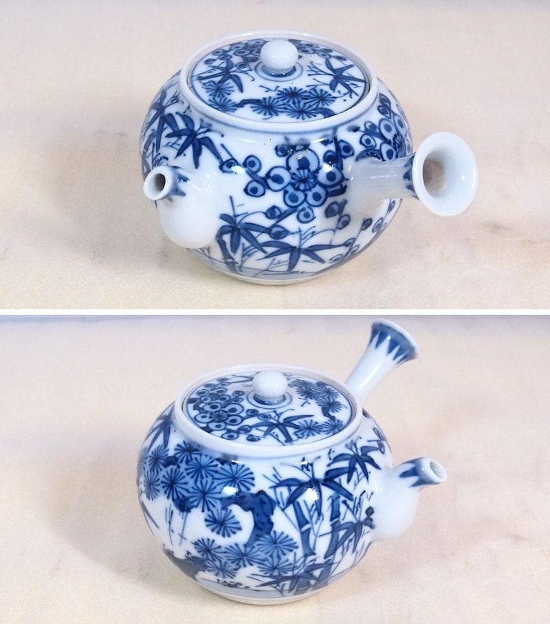 【未使用】京焼/清水焼 平安光抱 青葉松竹梅 茶器揃5客 陶雅堂 湯吞茶碗/急須