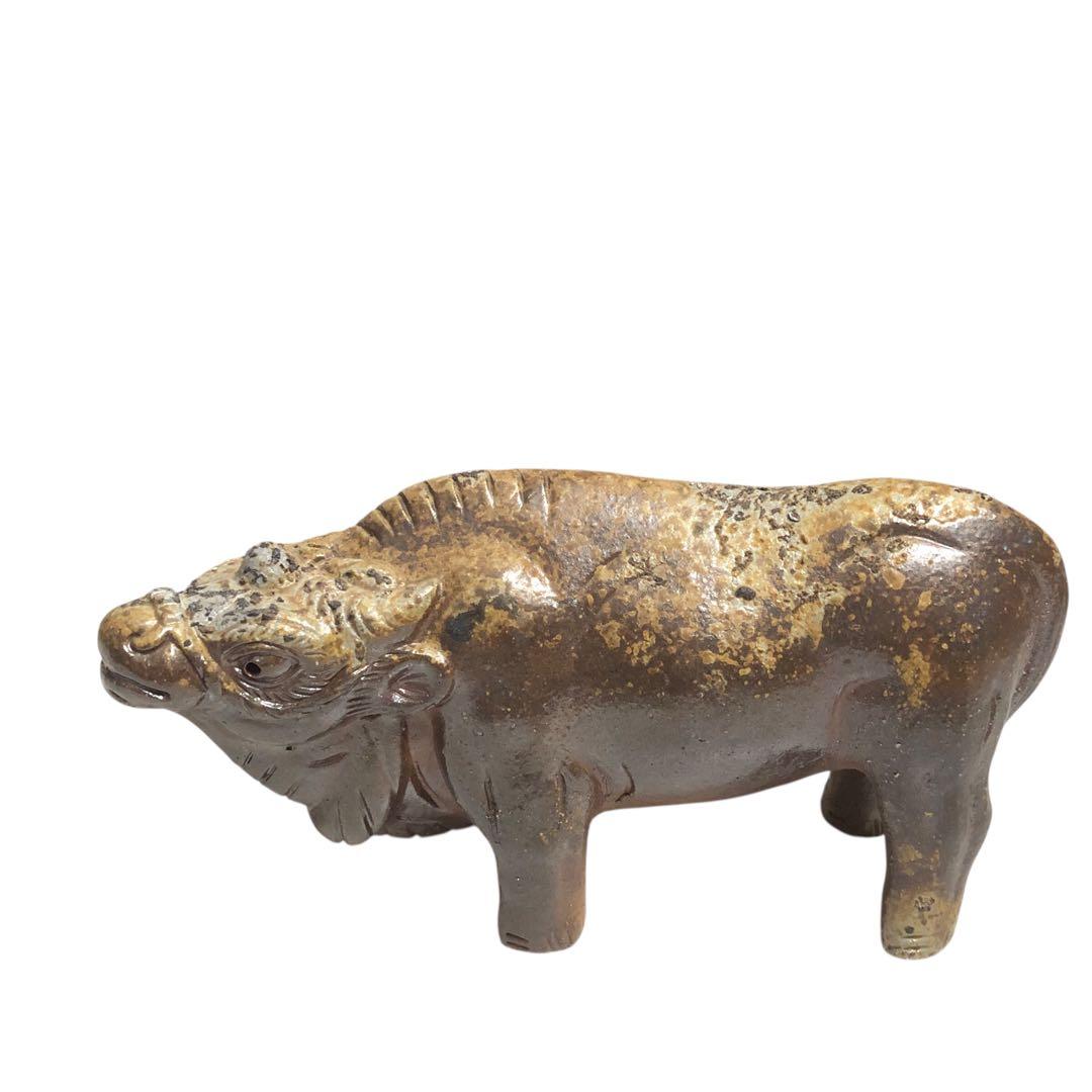 備前焼　牛　置物　木箱入り　日本製　アンティーク　インテリア