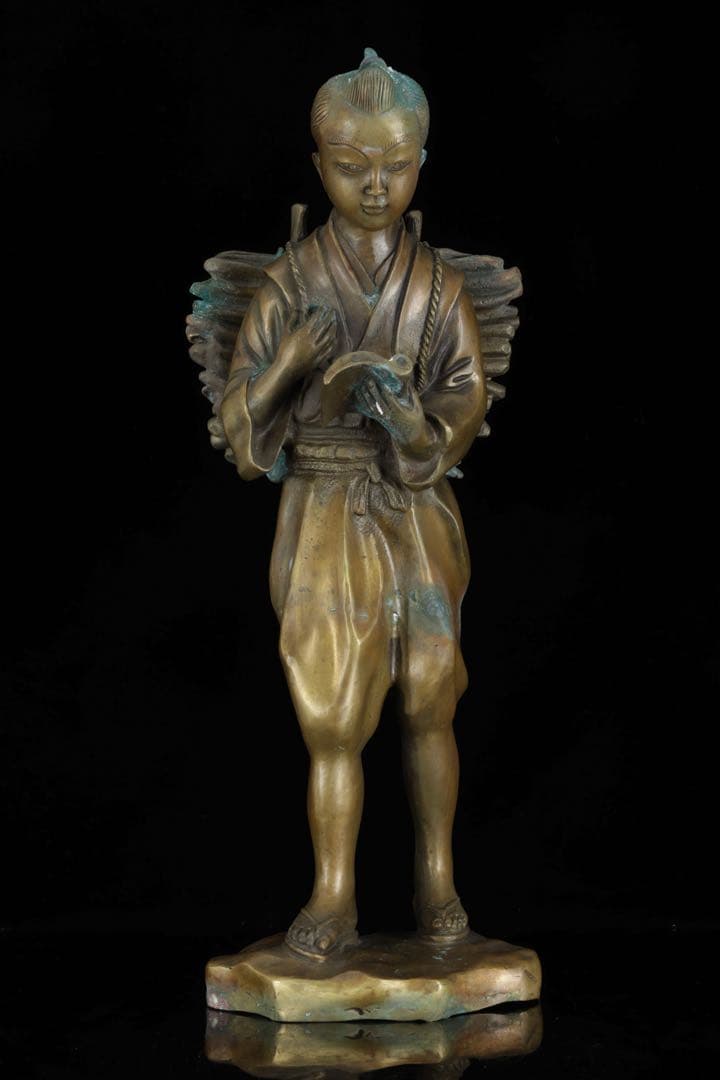 時代物 二宮金次郎像 金属製 大型48cm 二宮尊徳 置物 古美術品 骨董品