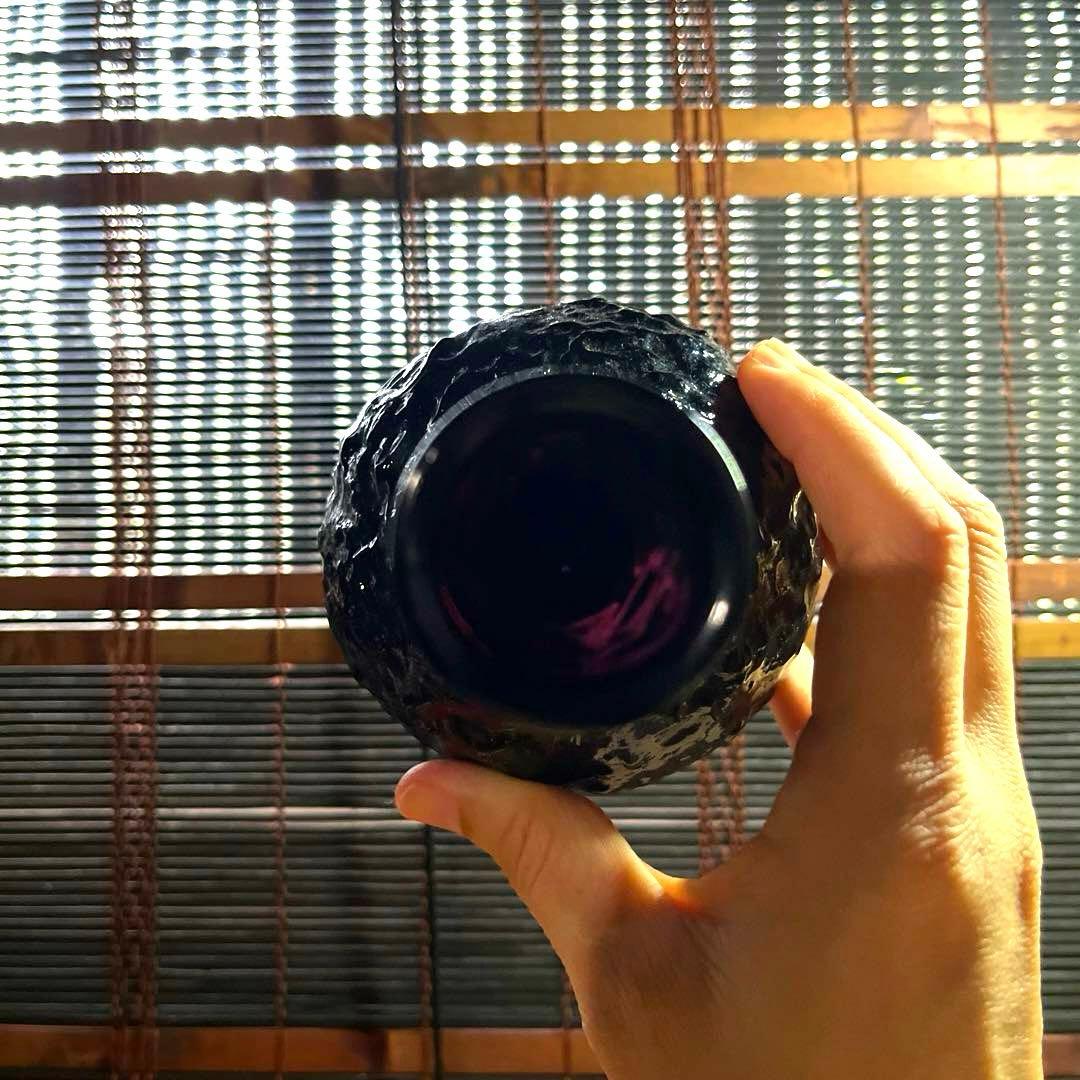 骨董　時代ガラス　プレスガラス　希少紫ガラス　渋紙　氷裂模様　凸凹プレス　花器