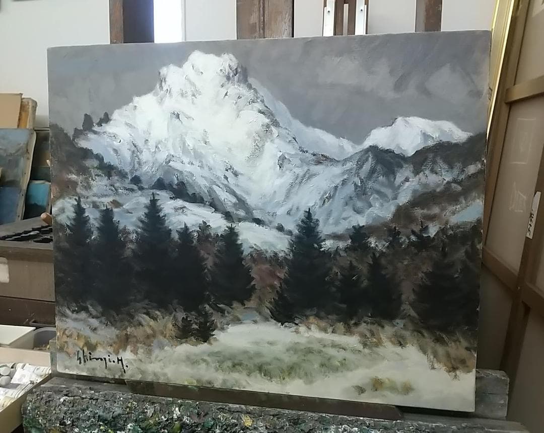 油彩画 「赤岳」F15 1989 絵画 油絵