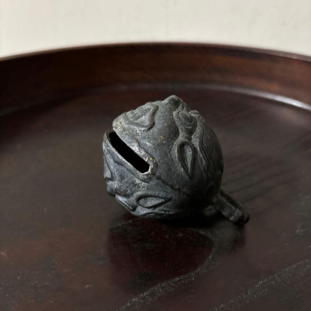 鬼面　鈴　1点　李朝　朝鮮古美術　柄付神鈴 銅鈴 神具 仏教美術　アンティーク