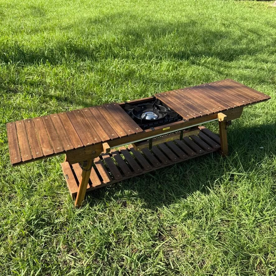 IGT対応 ウッドテーブル ウォルナット色 折りたたみキャンプテーブル