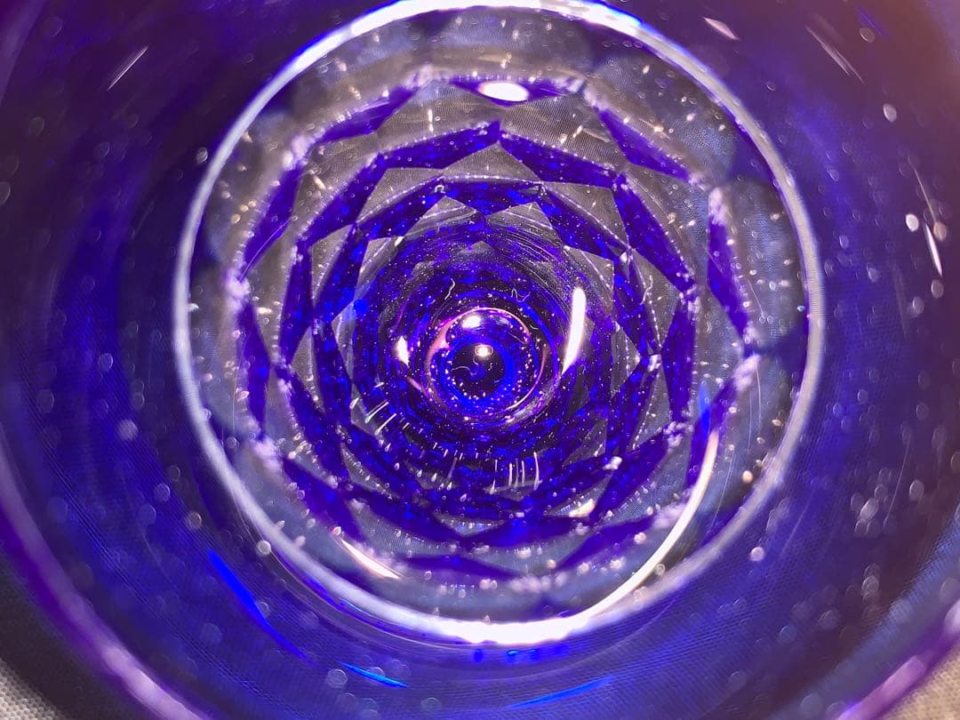 青被せ　切子ガラス　グラス　馬上杯　小グラス