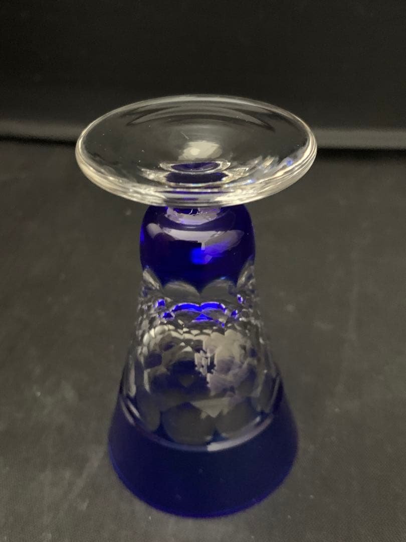 青被せ　切子ガラス　グラス　馬上杯　小グラス